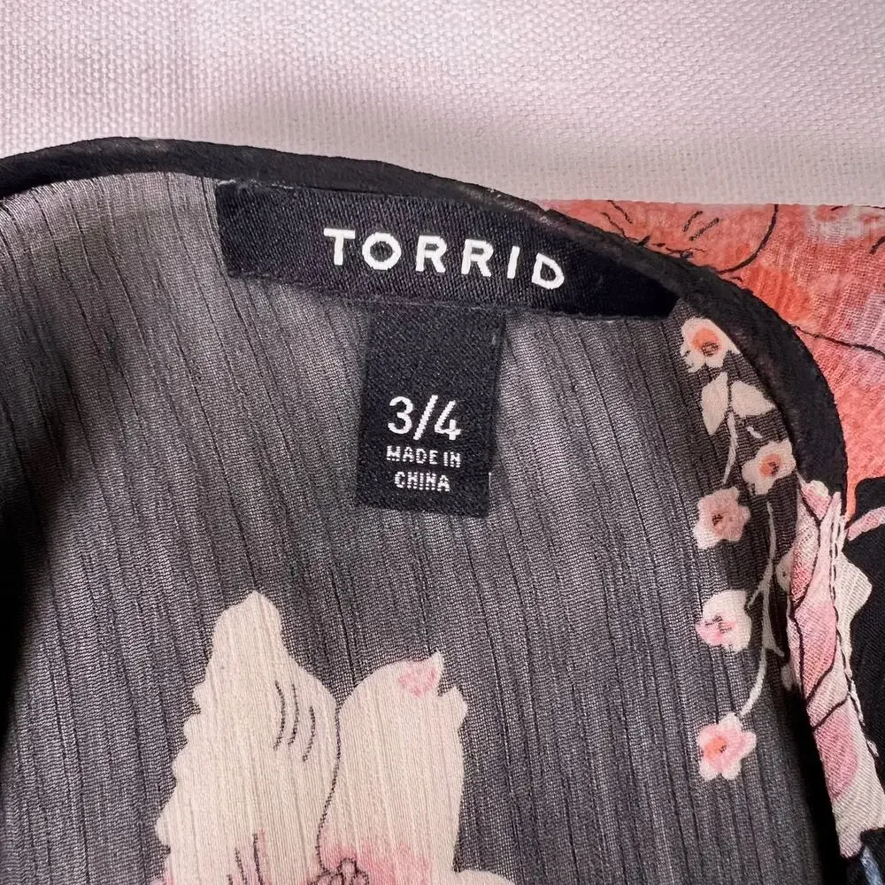 Torrid Fringe Kimono 3/4 Plus Size Sheer Floral Boho Shawl Wrap Festival Wedding - Picture 6 of 13